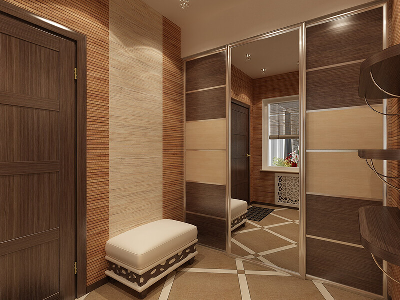 /Коричневый шкаф-купе в прихожую №327 с зеркалом на заказ